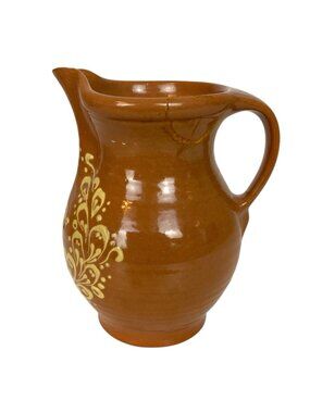 Vintage Greenfield Village Pottery Pitcher Reware Floral Bird Design REPAIRED